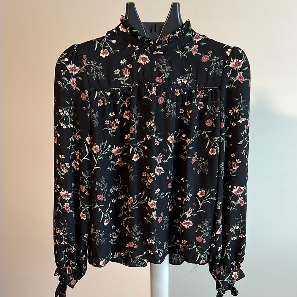 Lost + Wander Black and Pink Ruffled Blouse